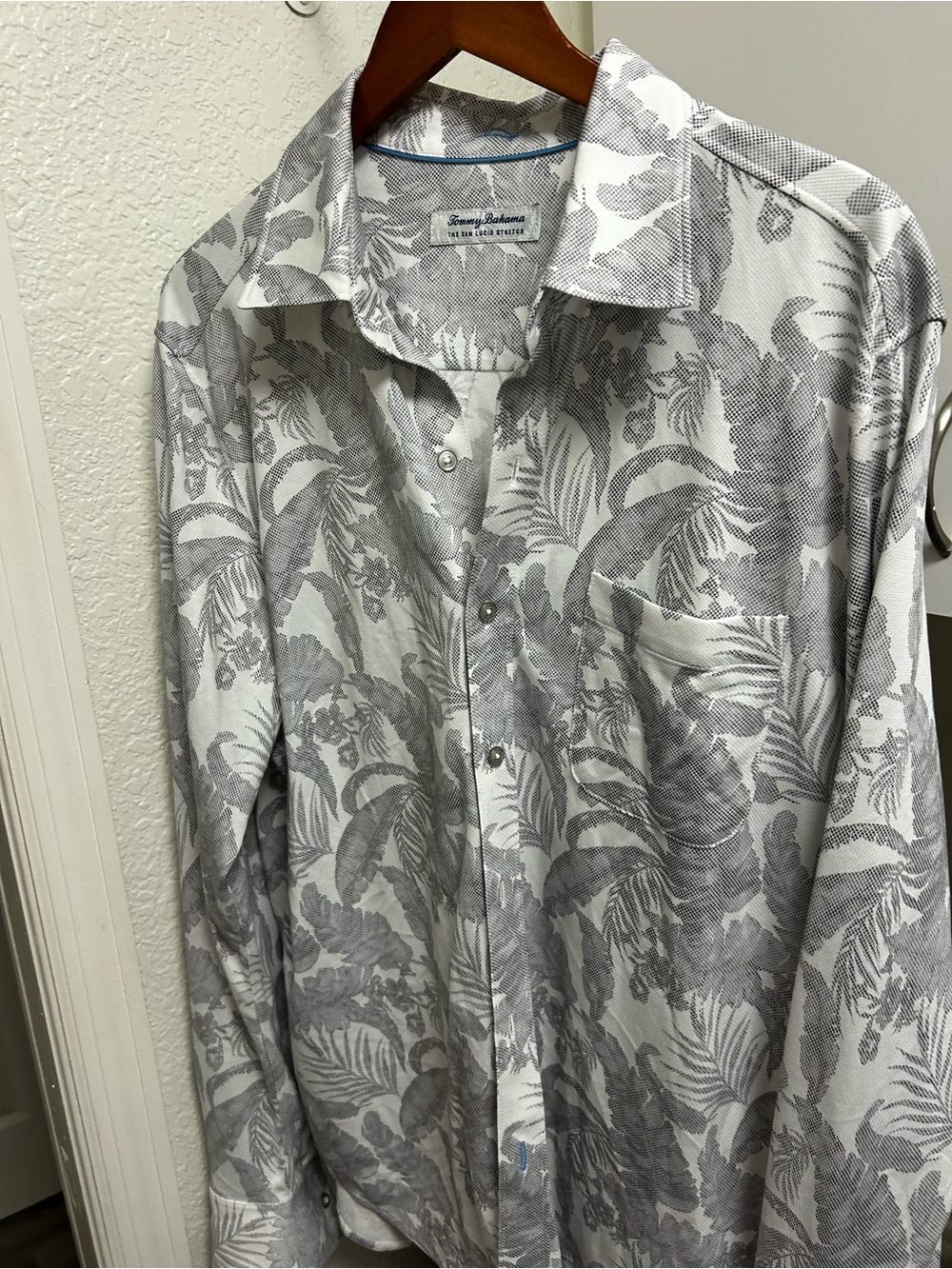 Tommy Bahama White and Gray Palm-Print Button-Down Shirt